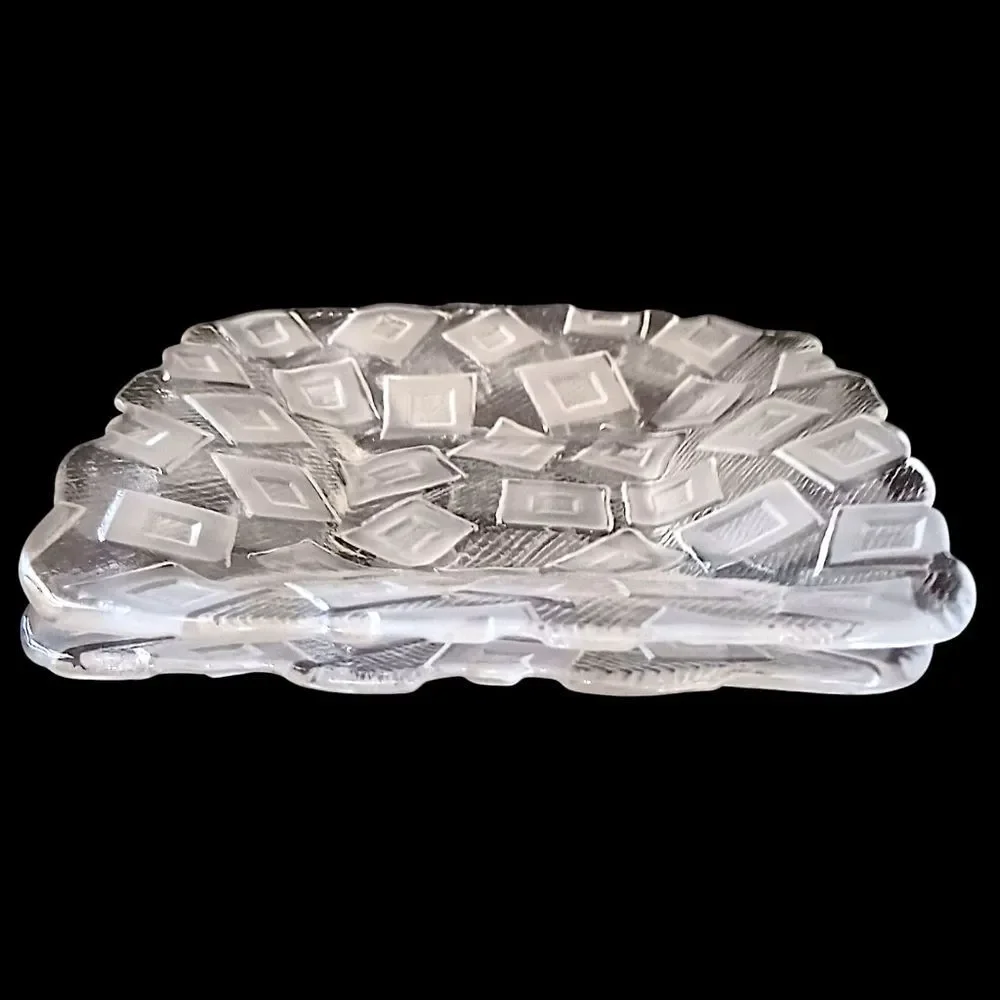 2 Mikasa Clear Glass Plates Side Frosted Square‎ Design Geometric Salad Snack